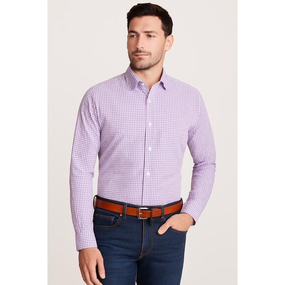 Bonobos Wrinkle-Free Tailored Slim Fit Dress Shirt Purple Gingham Check 17 36 - Picture 1 of 5